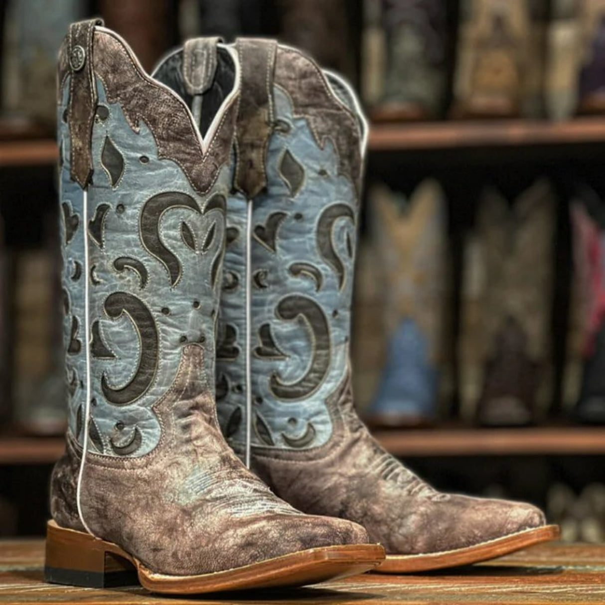 Tanner Mark Women's 'Blue Magic' Square Toe Leather Boots Blue - Tanner Mark Boots