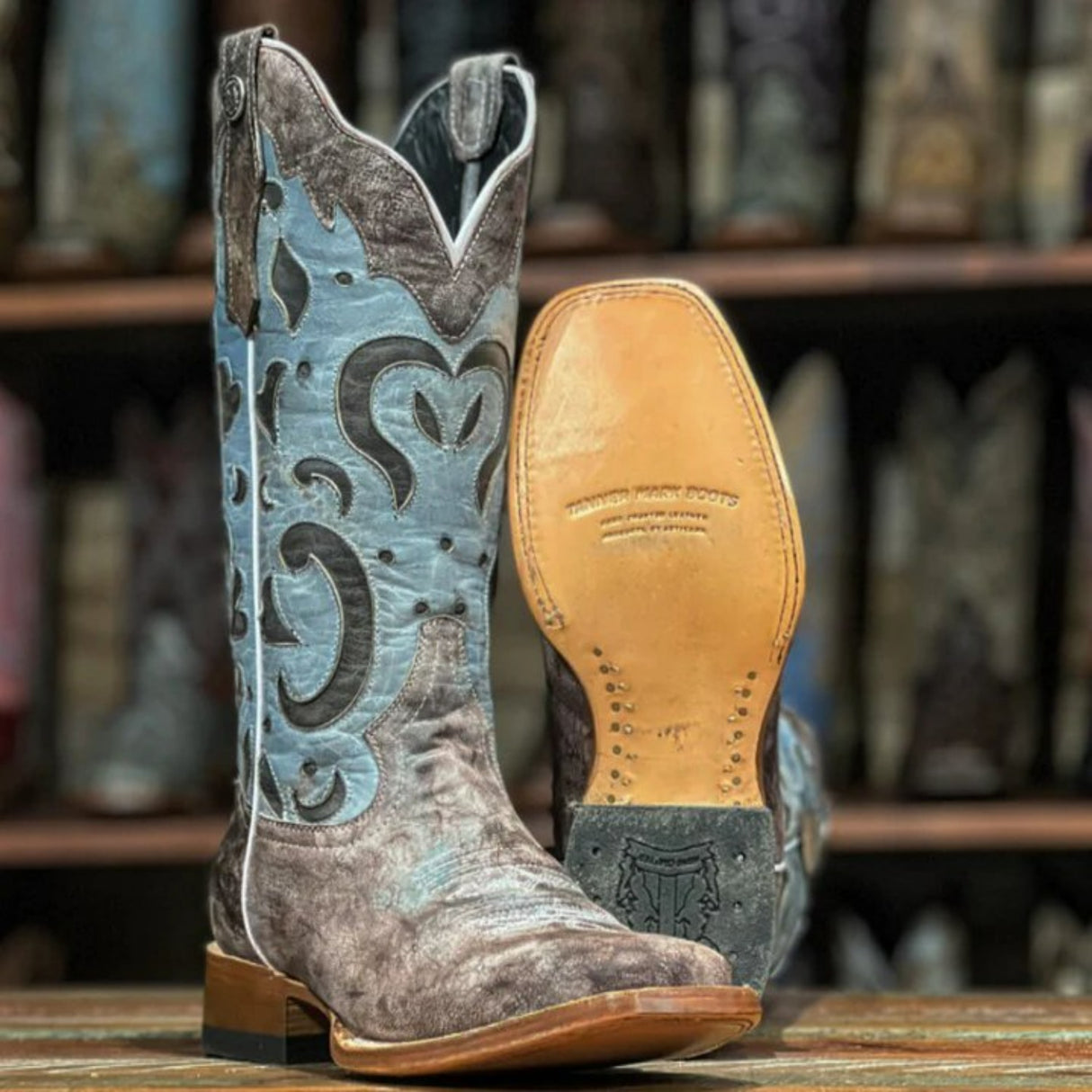 Tanner Mark Women's 'Blue Magic' Square Toe Leather Boots Blue - Tanner Mark Boots