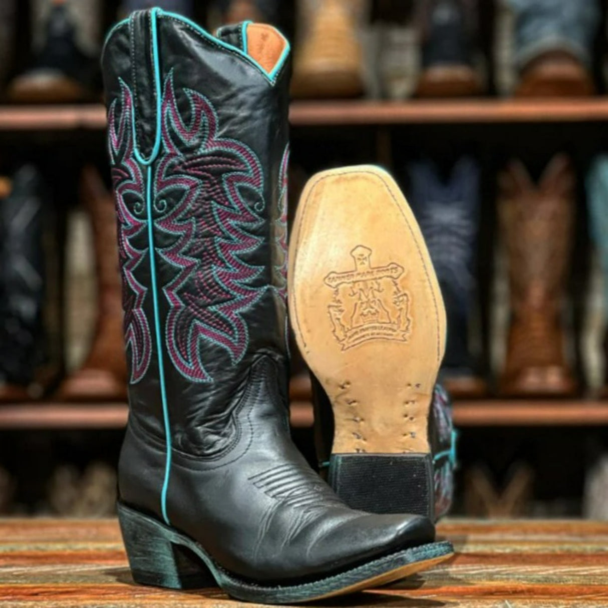 Tanner Mark Women's Elizabeth Square Toe Leather Boots Black - Tanner Mark Boots