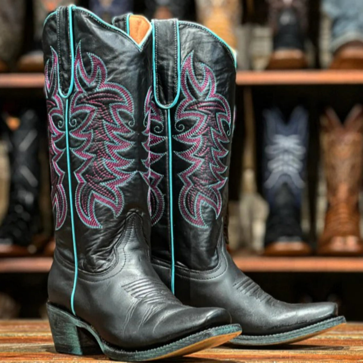 Tanner Mark Women's Elizabeth Square Toe Leather Boots Black - Tanner Mark Boots