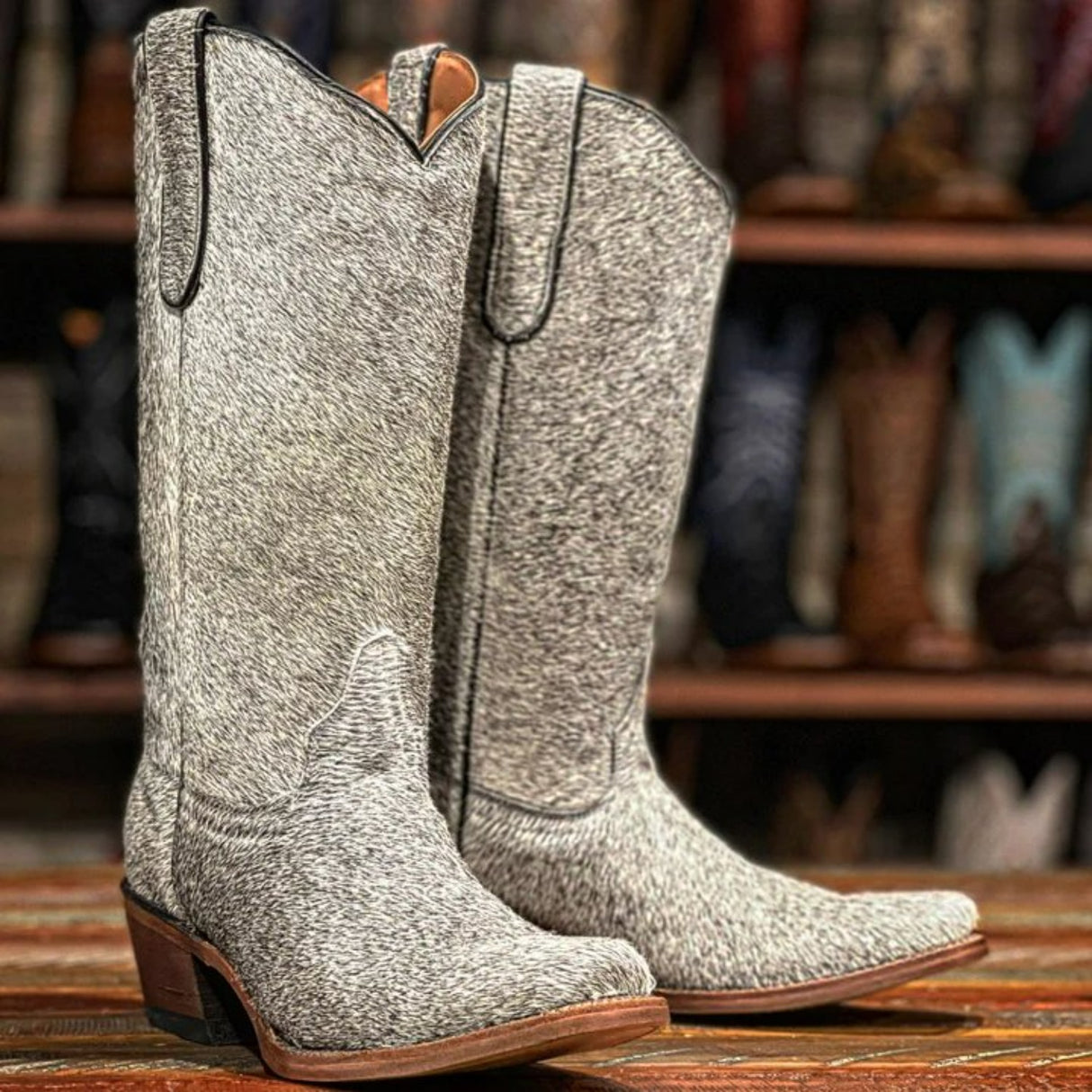 Tanner Mark Women's Full Hair On Cowhide Square Toe Leather Boots - Tanner Mark Boots