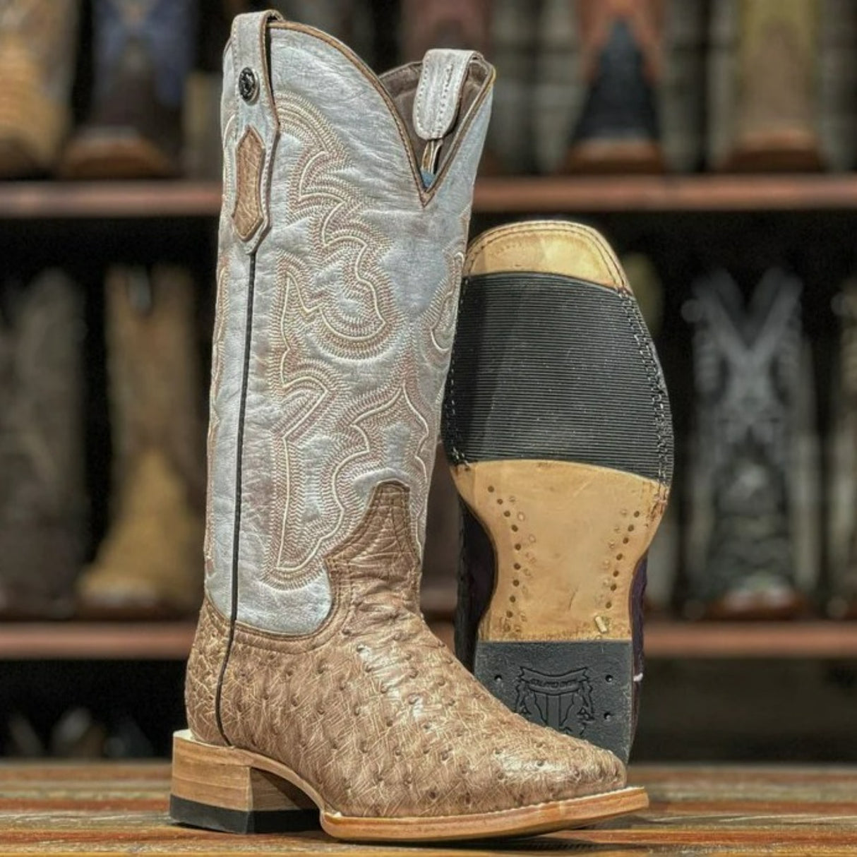 Tanner Mark Women's Full Quill Ostrich Square Toe Boots Mink - Tanner Mark Boots