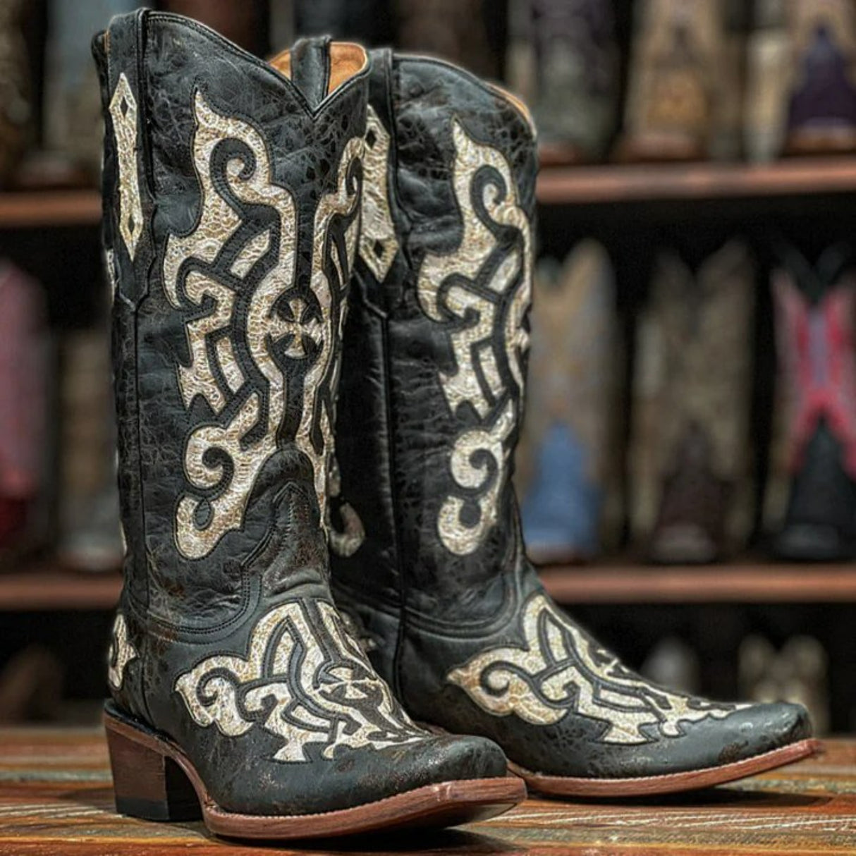 Tanner Mark Women's Grace Leather Square Toe Boots Black - Tanner Mark Boots