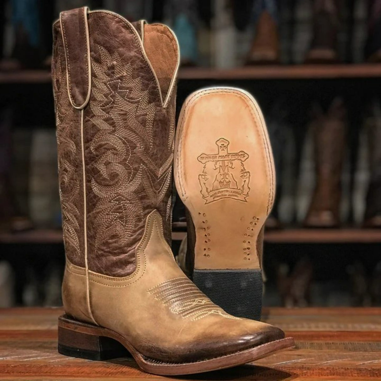 Tanner Mark Women's Jessie Square Toe Leather Boots Sand - Tanner Mark Boots