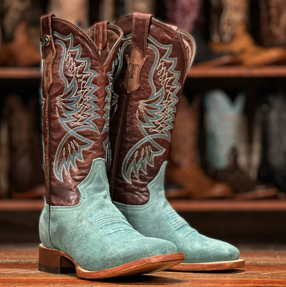 Tanner Mark Women's Leather Square Toe Boots Turquoise - Tanner Mark Boots