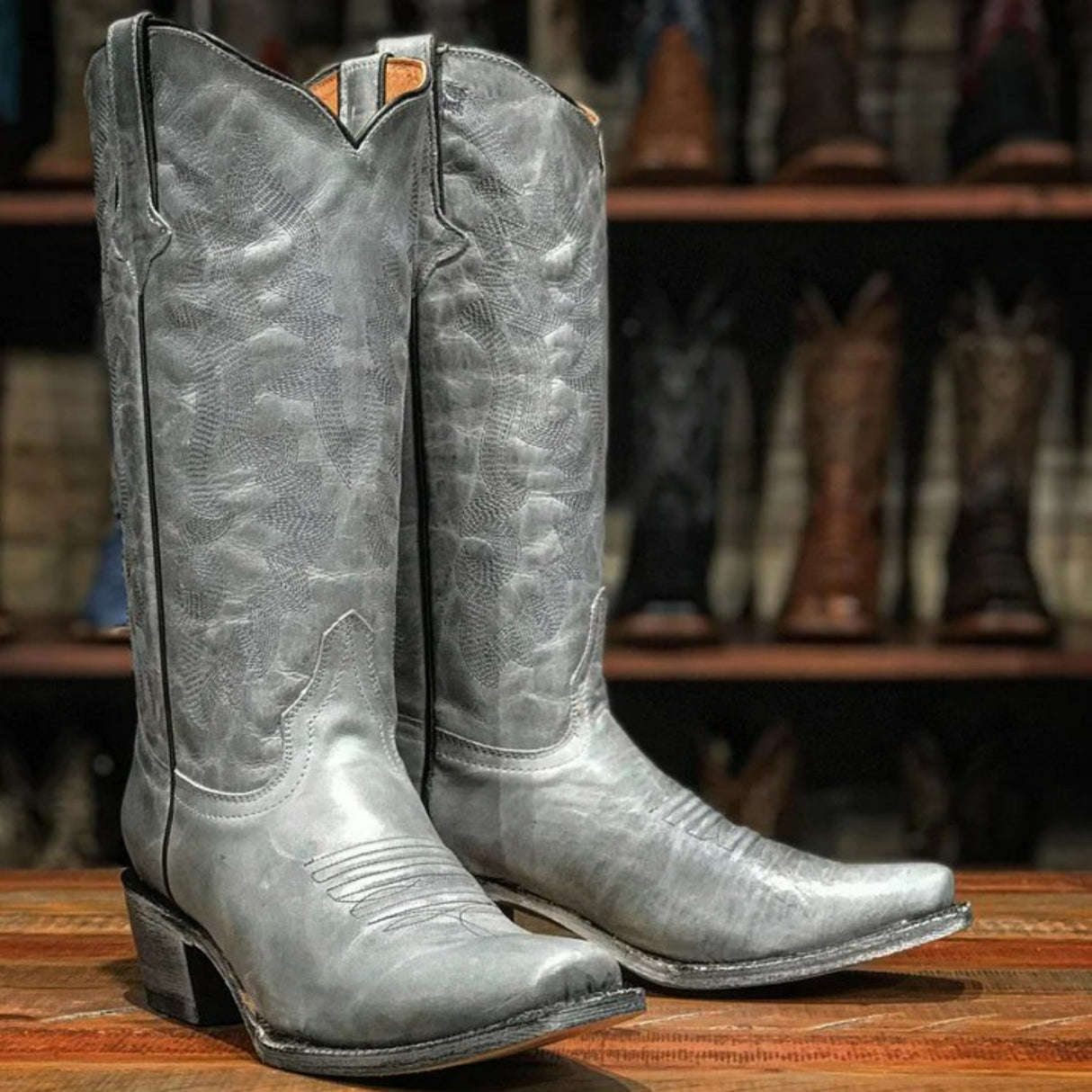 Tanner Mark Women's Miranda Square Toe Leather Boots Grey - Tanner Mark Boots