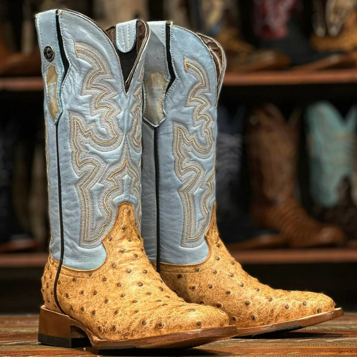 Tanner Mark Women's Ostrich Print Square Toe Boots Orix - Tanner Mark Boots