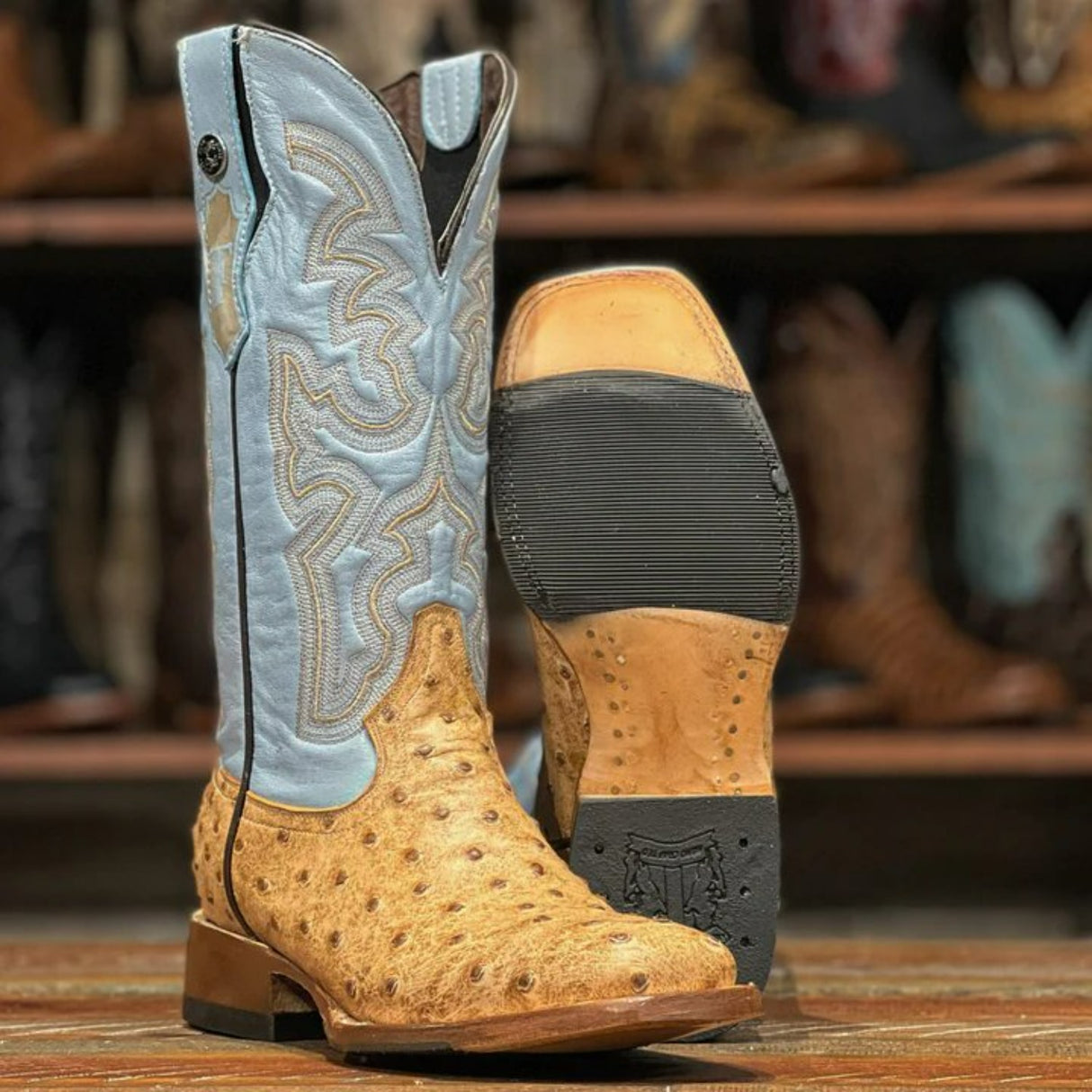 Tanner Mark Women's Ostrich Print Square Toe Boots Orix - Tanner Mark Boots