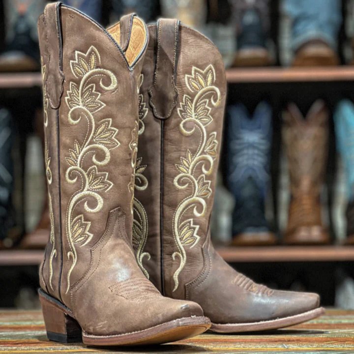 Tanner Mark Women's San Angelo Square Toe Leather Boots Chocolate - Tanner Mark Boots