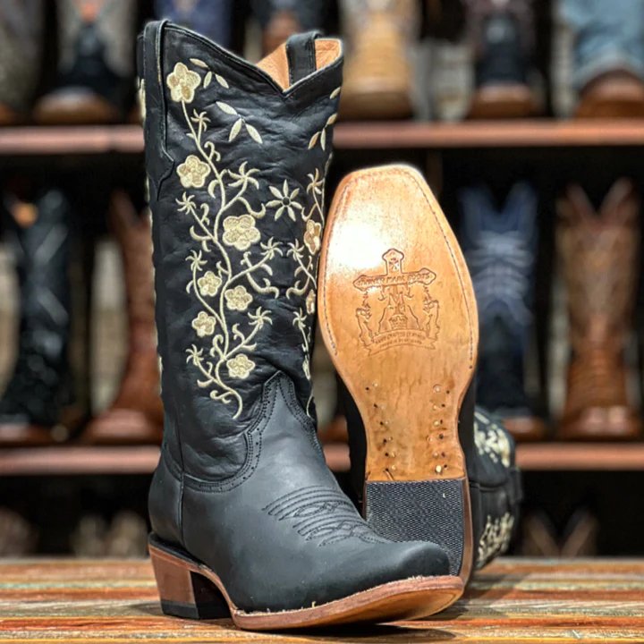 Tanner Mark Women's Turin Blackl Square Toe Leather Boots Black - Tanner Mark Boots