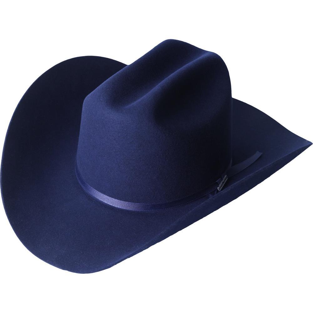 Navy Blue Serratelli 6X felt western hat with traditional cattleman crown and premium wool blend