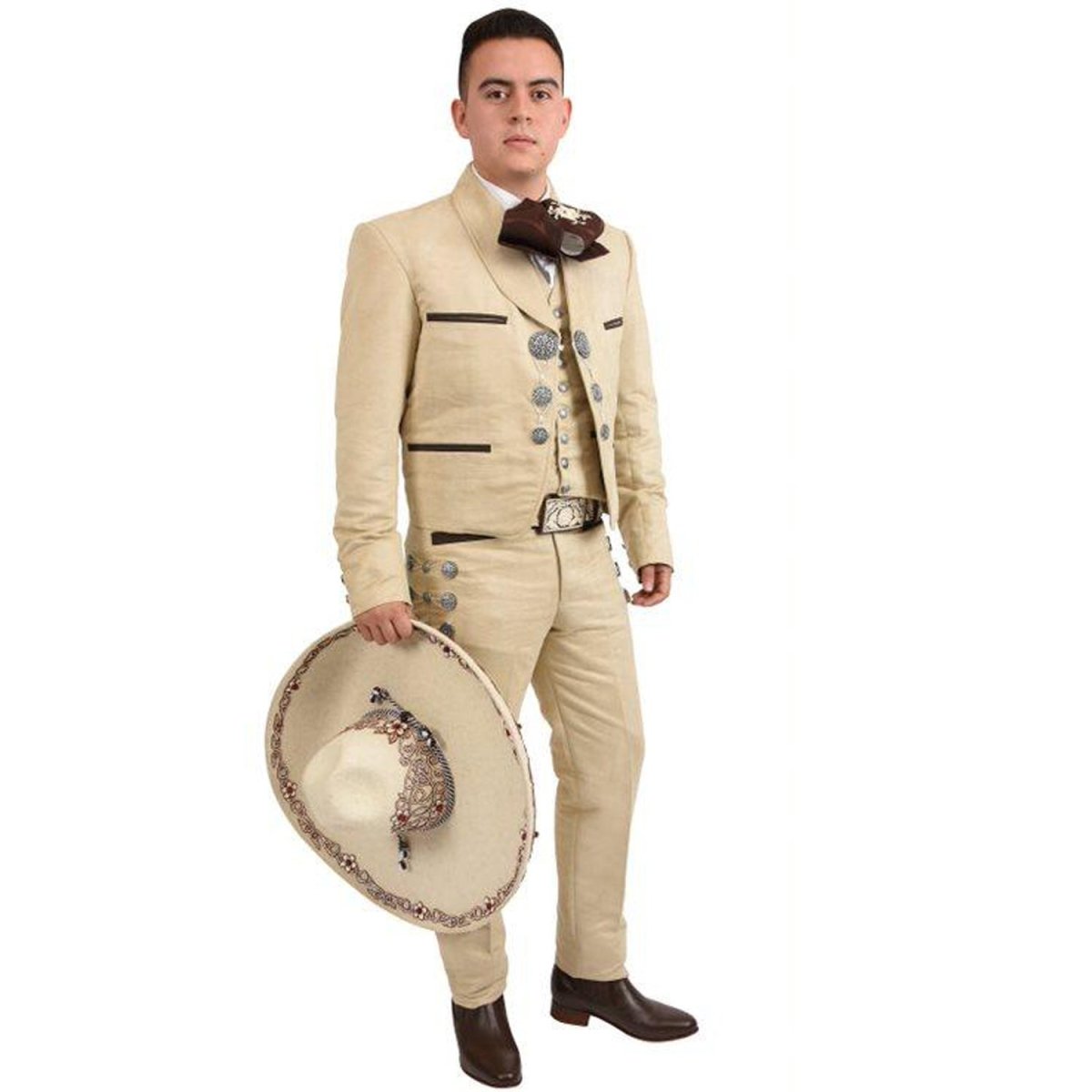Traje Charro de Lujo Bordado Fino Hilo Metálico para Hombre Beige WD-1005 - White Diamonds Boots