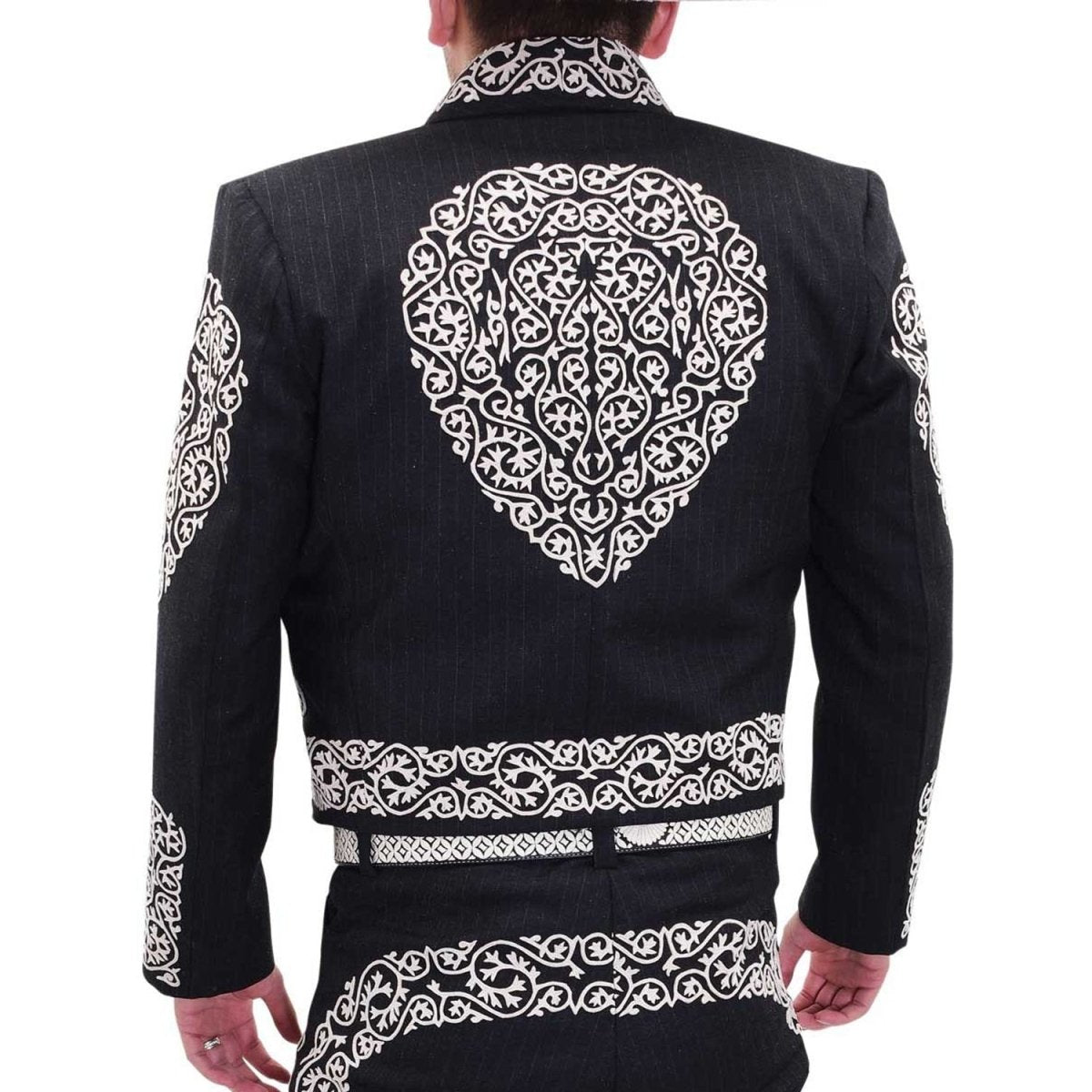 Traje de Charro de Lujo con Fino Bordado para Hombre Negro con Blanco WD-1039 - Impormexico