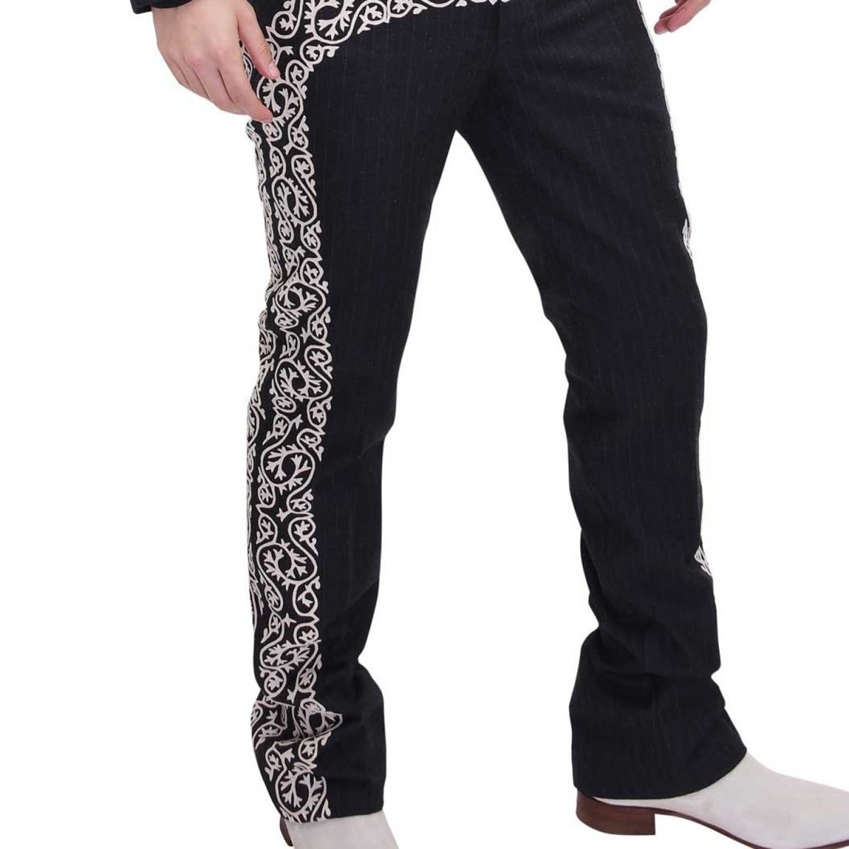 Traje de Charro de Lujo con Fino Bordado para Hombre Negro con Blanco WD-1039 - Impormexico
