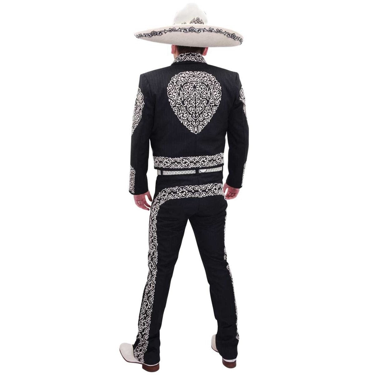 Traje de Charro de Lujo con Fino Bordado para Hombre Negro con Blanco WD-1039 - Impormexico