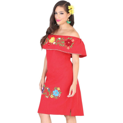 Vestido Artesanal Fino Bordado Campesino Color Rojo para Mujer GEN-601975 - El General