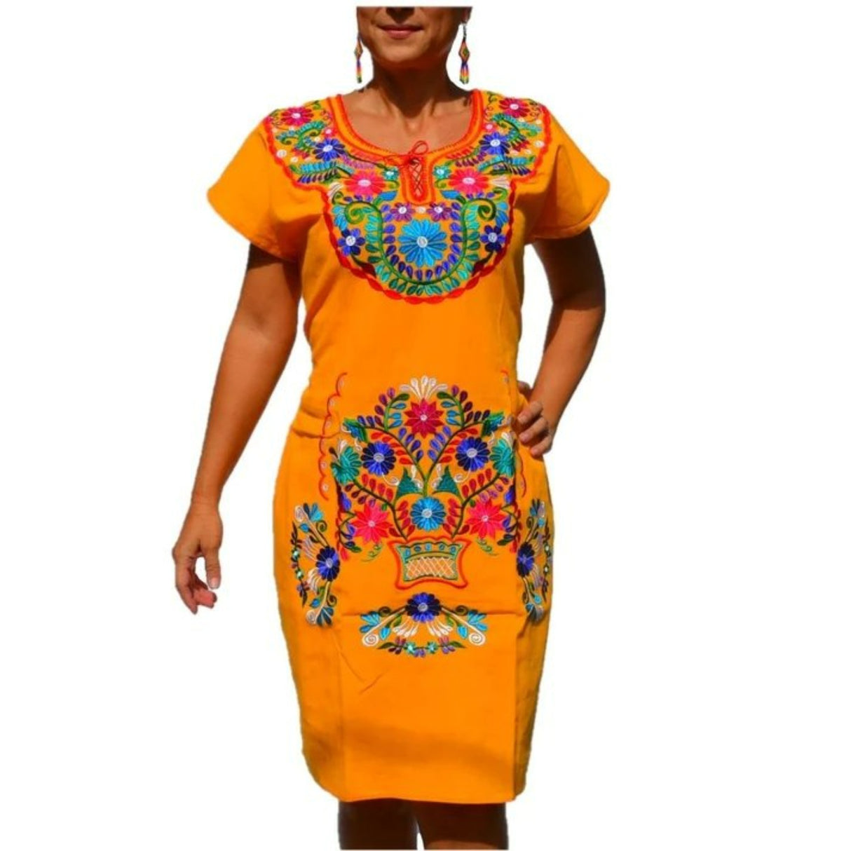 Vestido Artesanal Fino Bordado Color Amarillo para Mujer IMP-77121Y - ImporMexico