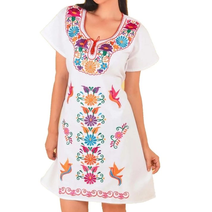 Vestido Artesanal Fino Bordado Color Blanco para Mujer IMP-77125 - ImporMexico