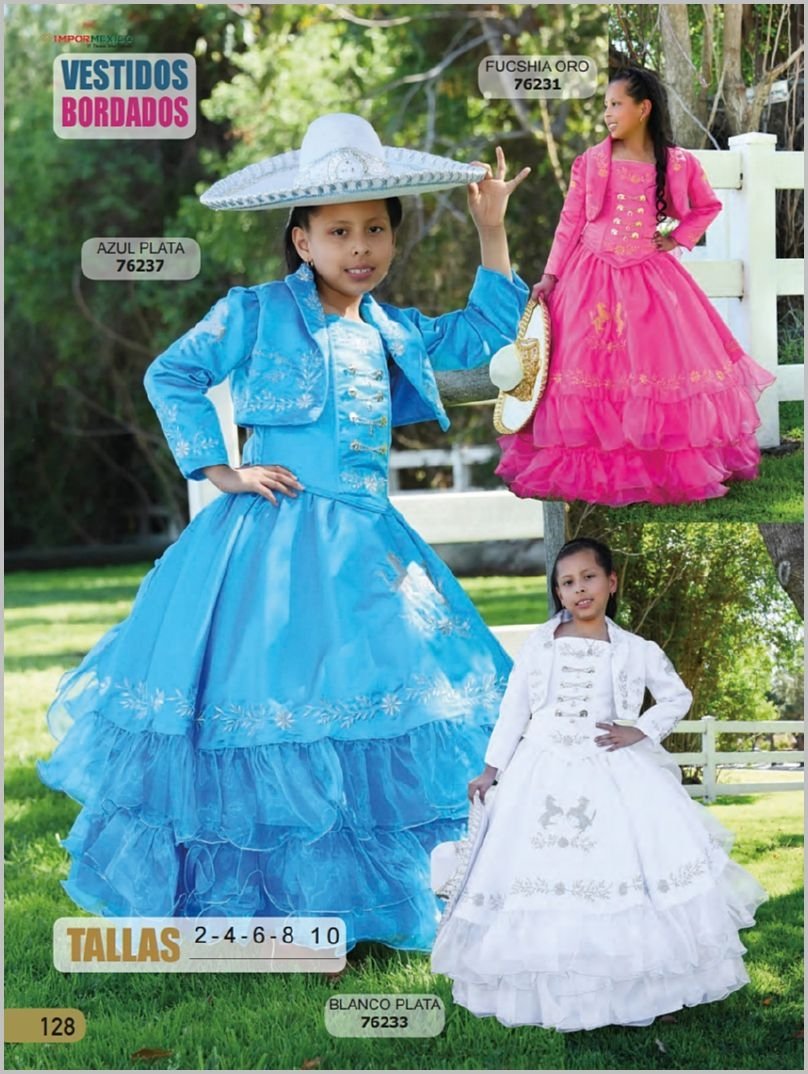 Vestido de Charro Bordado para Niña Color Blanco con Plata imp-76233 - Impormexico