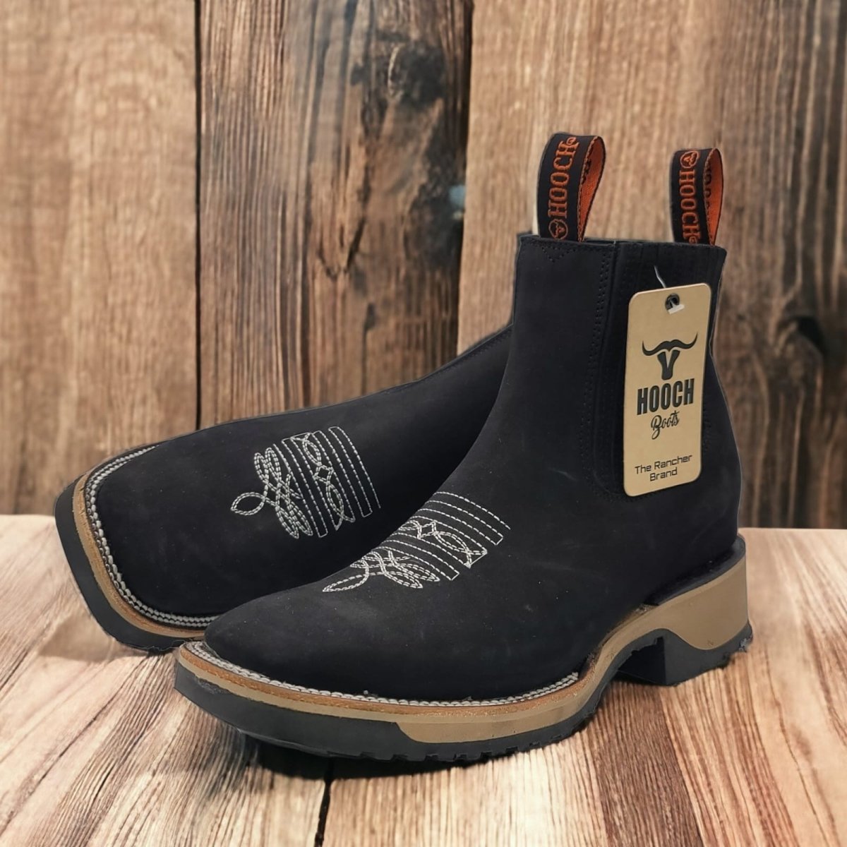 Wide Square Toe Ankle Boots with Rubber Sole Hooch Black H42D2605 - Hooch Boots