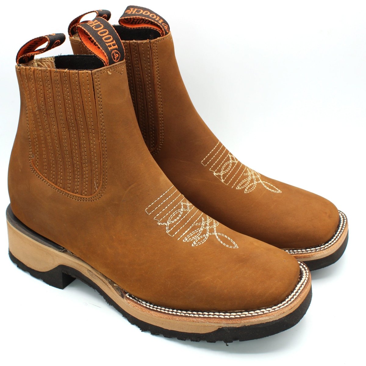 Wide Square Toe Ankle Boots with Rubber Sole Hooch Tan H42D2631 - Hooch Boots