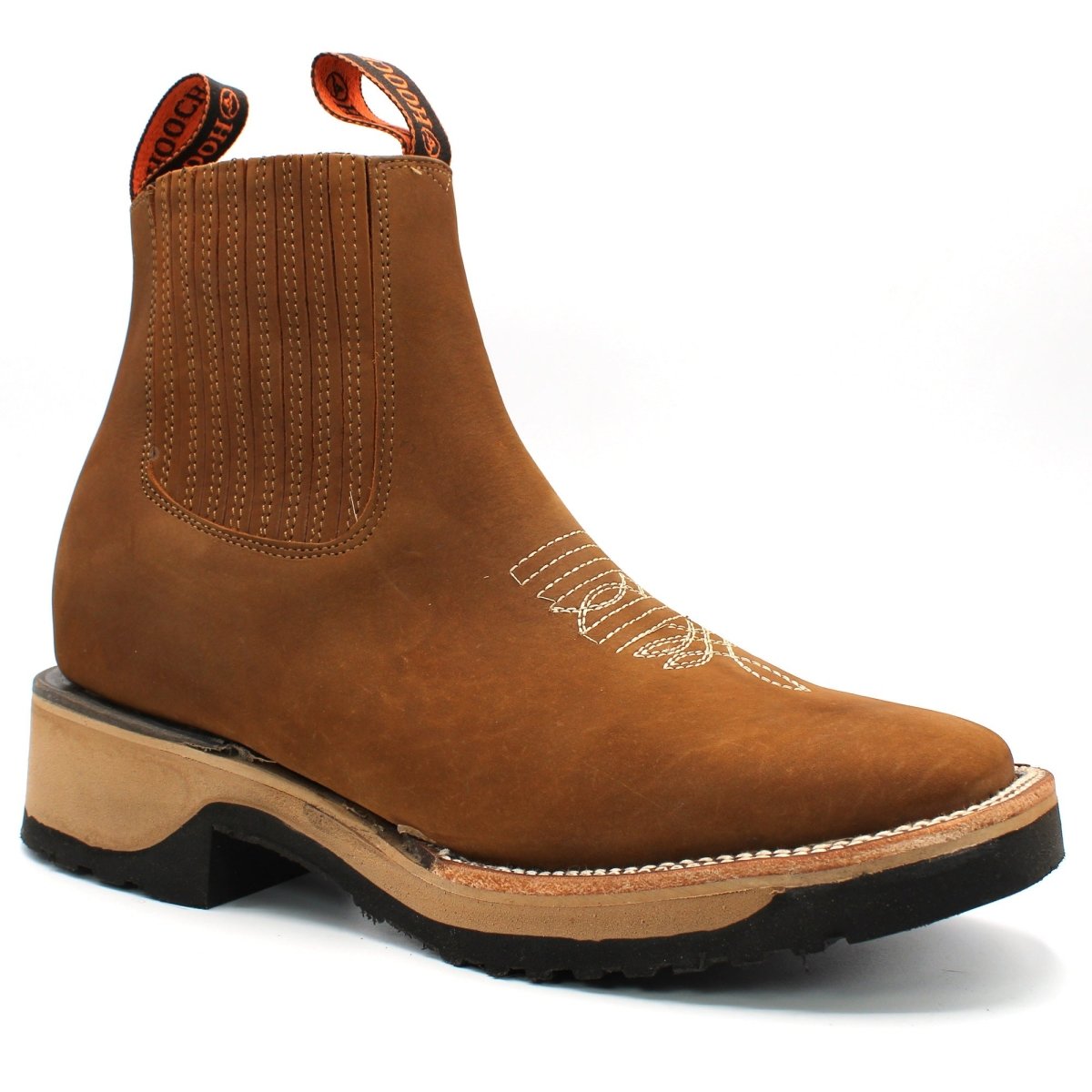 Wide Square Toe Ankle Boots with Rubber Sole Hooch Tan H42D2631 - Hooch Boots
