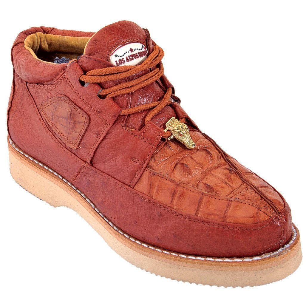 Genuine Caiman Crocodile & Smooth Ostrich Casual Shoes Cognac Color – Los Altos Boots – Side View