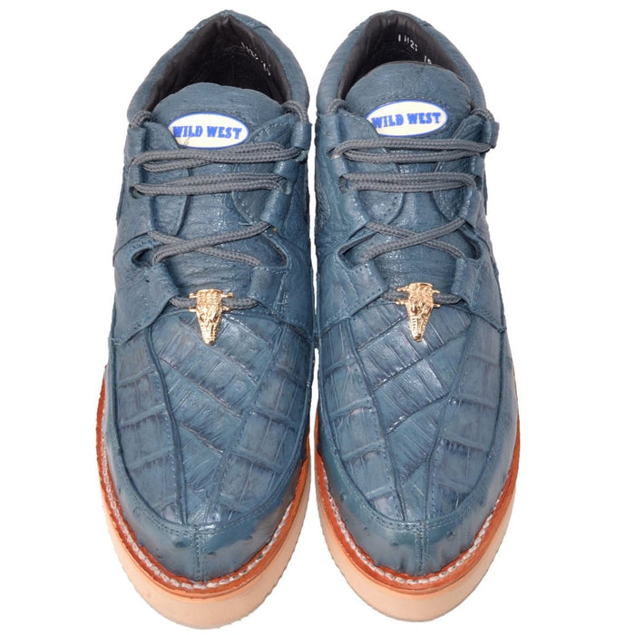 Zapato de Piel Caiman y Avestruz Color Azul Mezclilla Wild West Boots WW-2ZA050214 - Wild West Boots