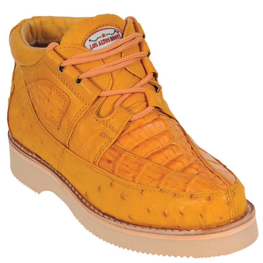 Genuine Caiman Crocodile & Ostrich Casual Shoes Buttercup Color – Los Altos Boots – Side View