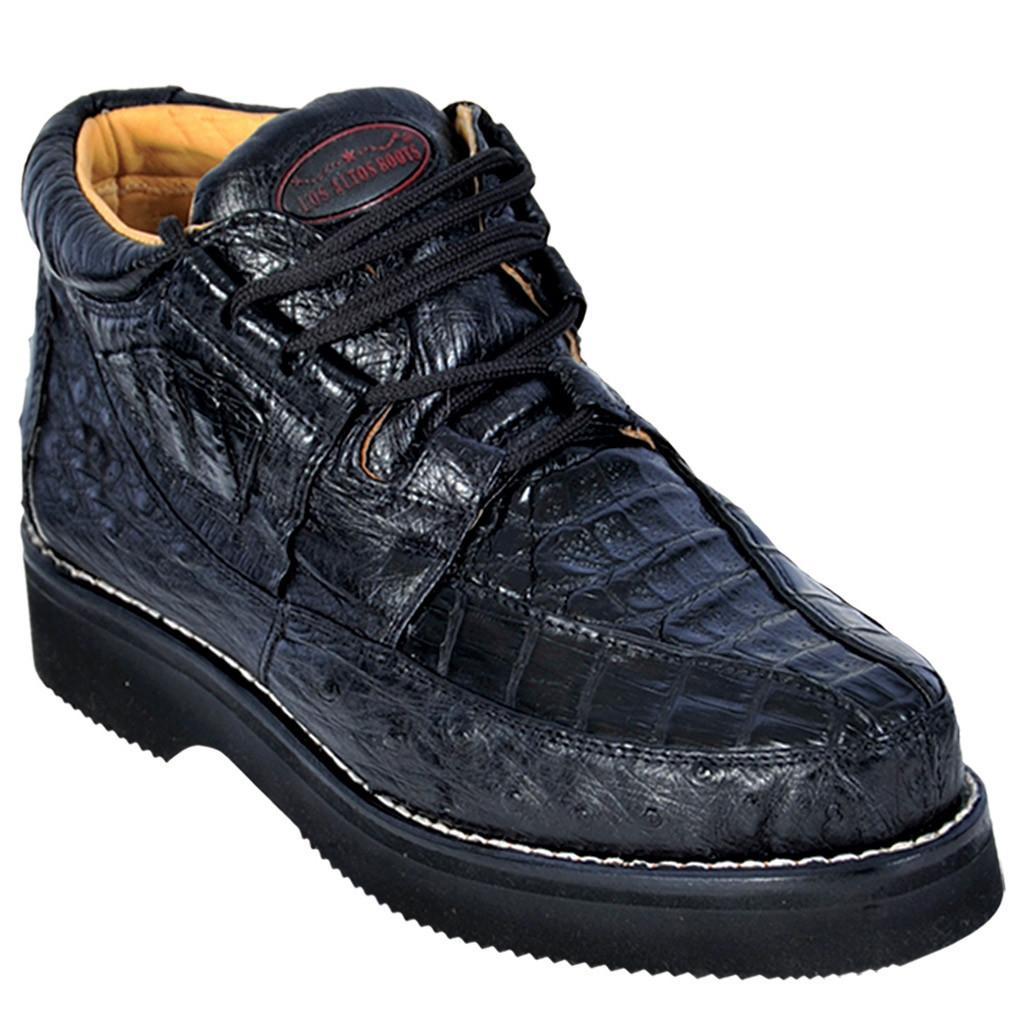 Genuine Caiman Crocodile & Ostrich Casual Shoes Black Color – Los Altos Boots – Side View