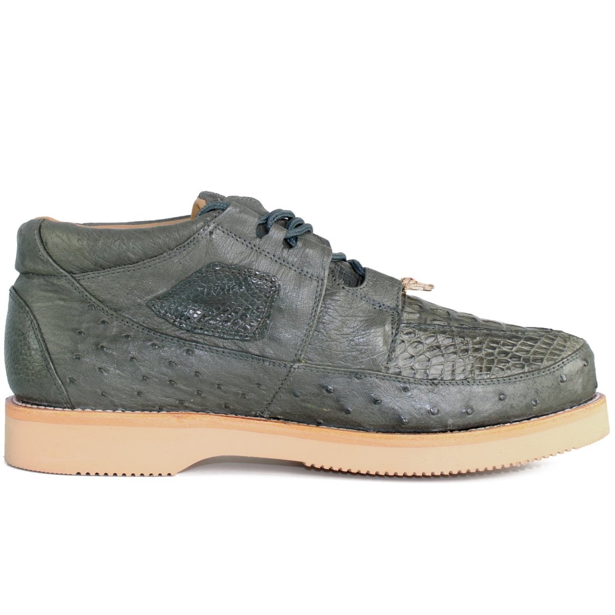 Genuine Caiman Crocodile & Ostrich Casual Shoes Gray Color – Los Altos Boots – Right Side View