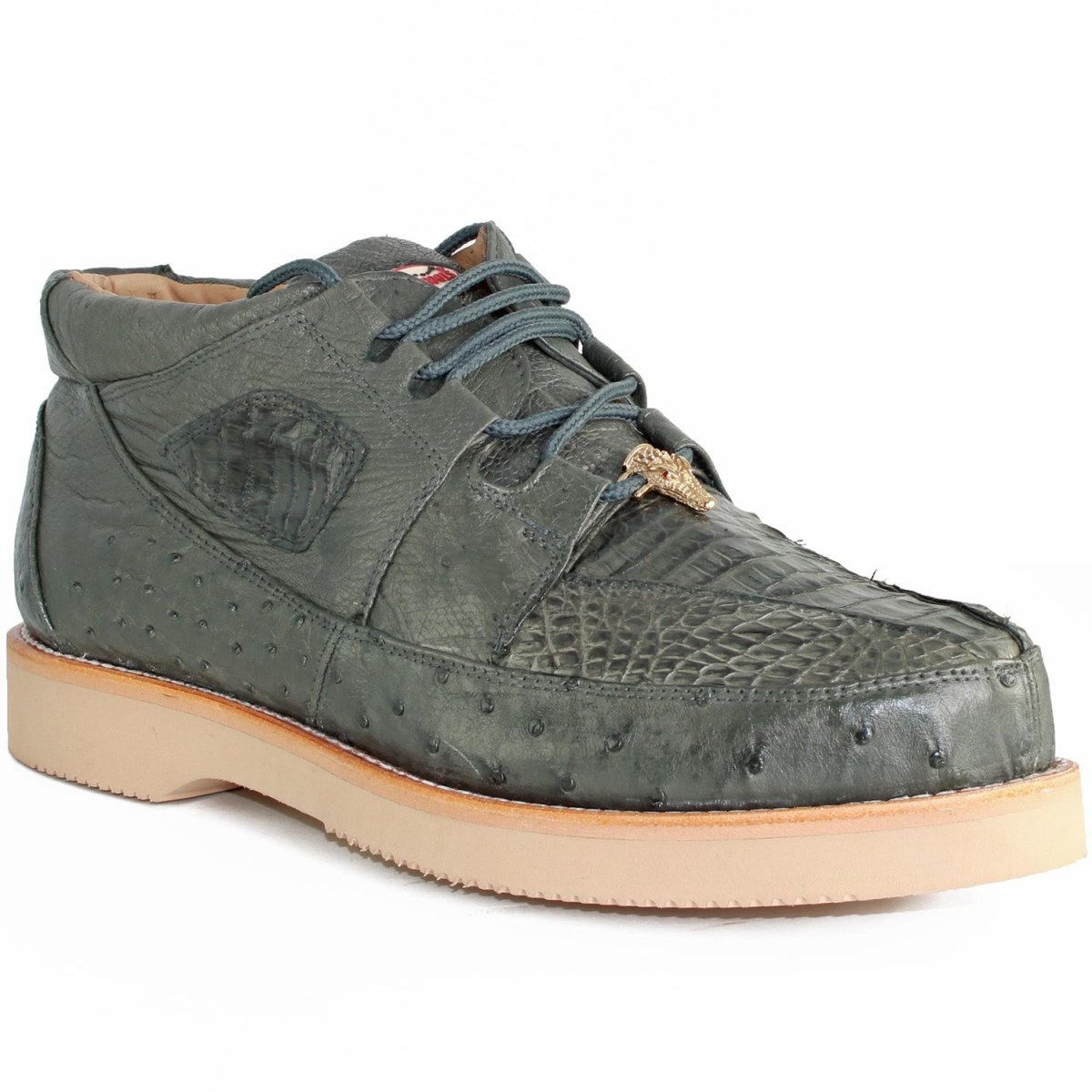 Genuine Caiman Crocodile & Ostrich Casual Shoes Gray Color – Los Altos Boots – Side View