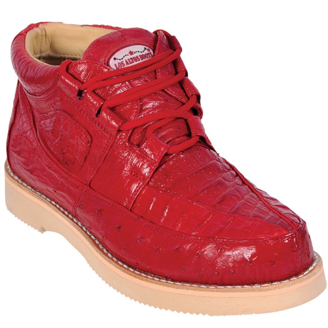Genuine Caiman Crocodile & Ostrich Casual Shoes Red Color – Los Altos Boots – Side View