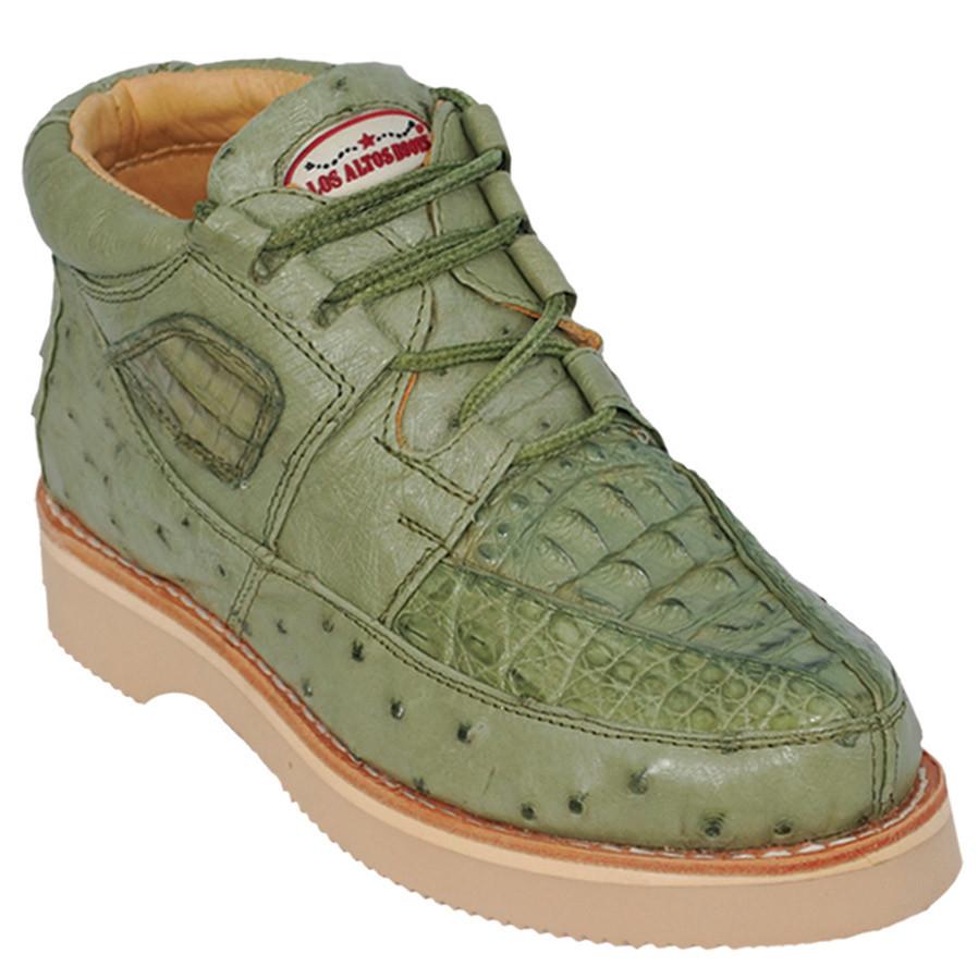 Genuine Caiman Crocodile & Ostrich Casual Shoes Military Green Color – Los Altos Boots – Side View