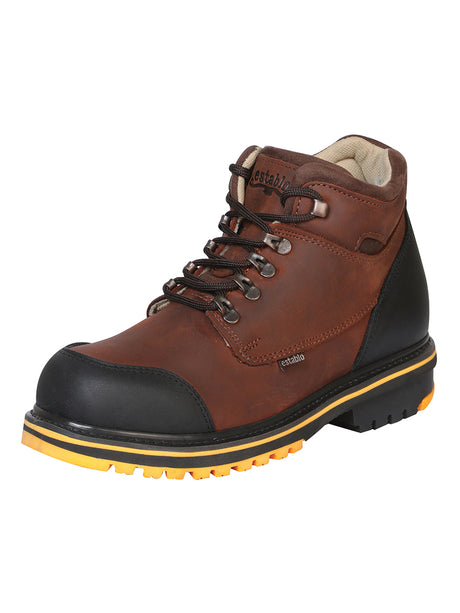 Establo Men’s Work Ankle Boots in Crazy leather with rubber tractor sole and lace-up design