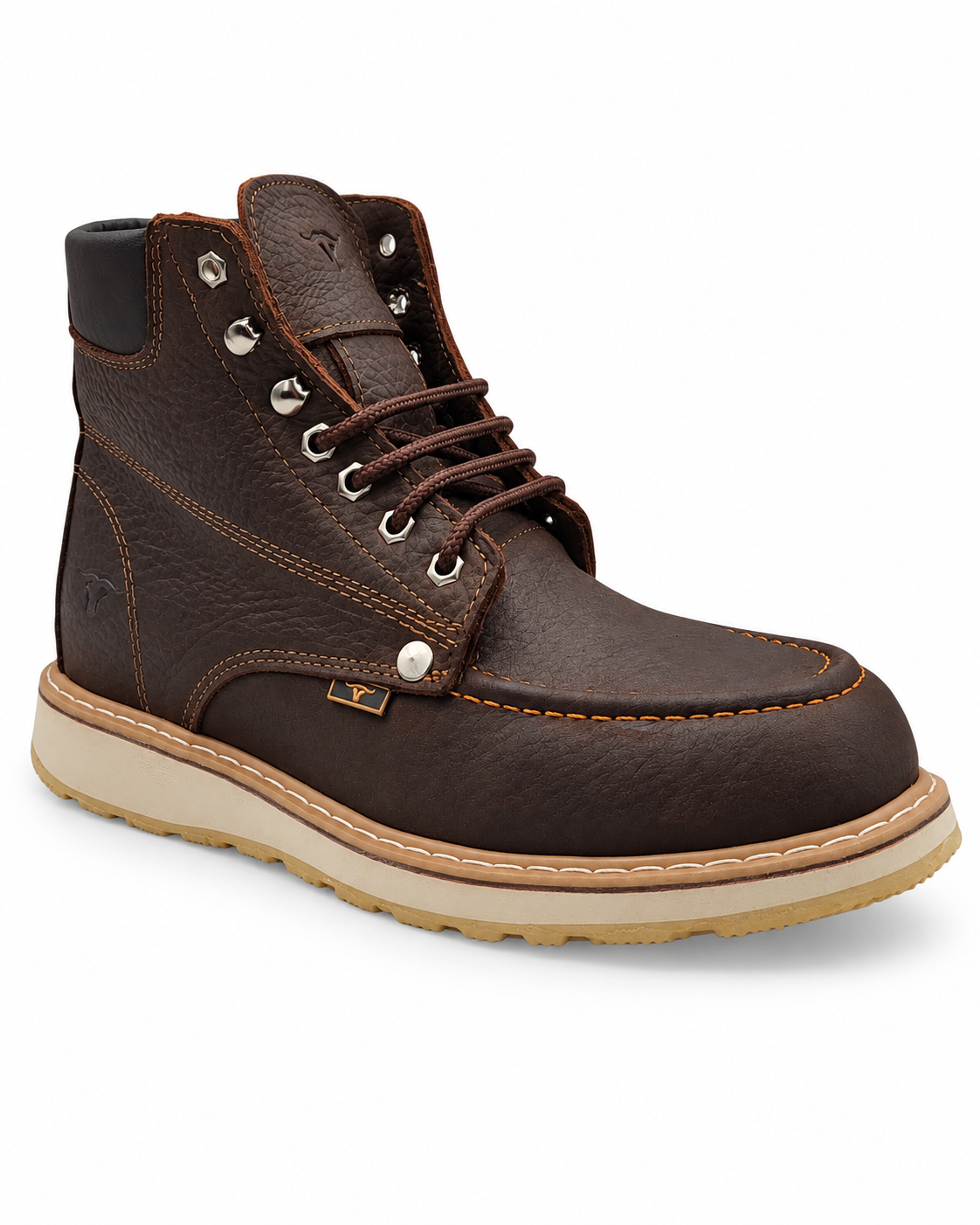 Zapato de trabajo de 6" para hombre punta moc suave de piel genuina color chocolate con suela de hule antiderrapante resistente a aceite Hooch Boots H80194 vista tres cuartos