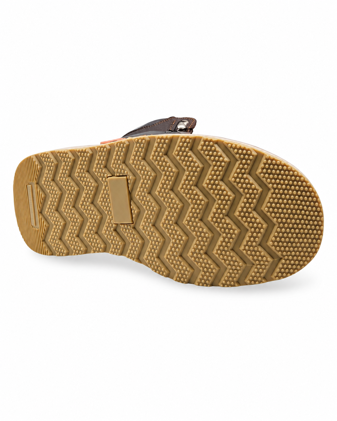 Zapato de trabajo de 6" para hombre punta moc suave de piel genuina color chocolate con suela de hule antiderrapante resistente a aceite Hooch Boots H80194 vista de la suela