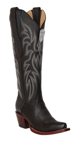 Wild West Women's Genuine Grisly Leather Snip Toe Tall Boot - Black - Side View
