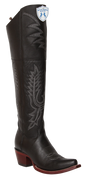 Wild West Women's Genuine Grisly Leather Snip Toe Over The Knee Boot - Black - Side View