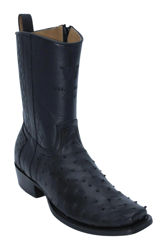 Wild West Men's Ostrich Skin Snip Toe Dubai Short Boot - Black - Side View