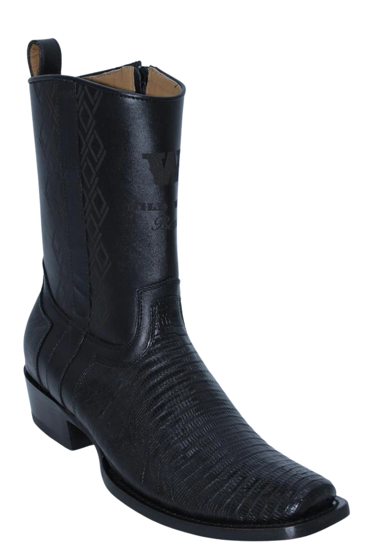 Wild West Men's Teju Lizard Skin Snip Toe Dubai Short Boot - Black - Side View