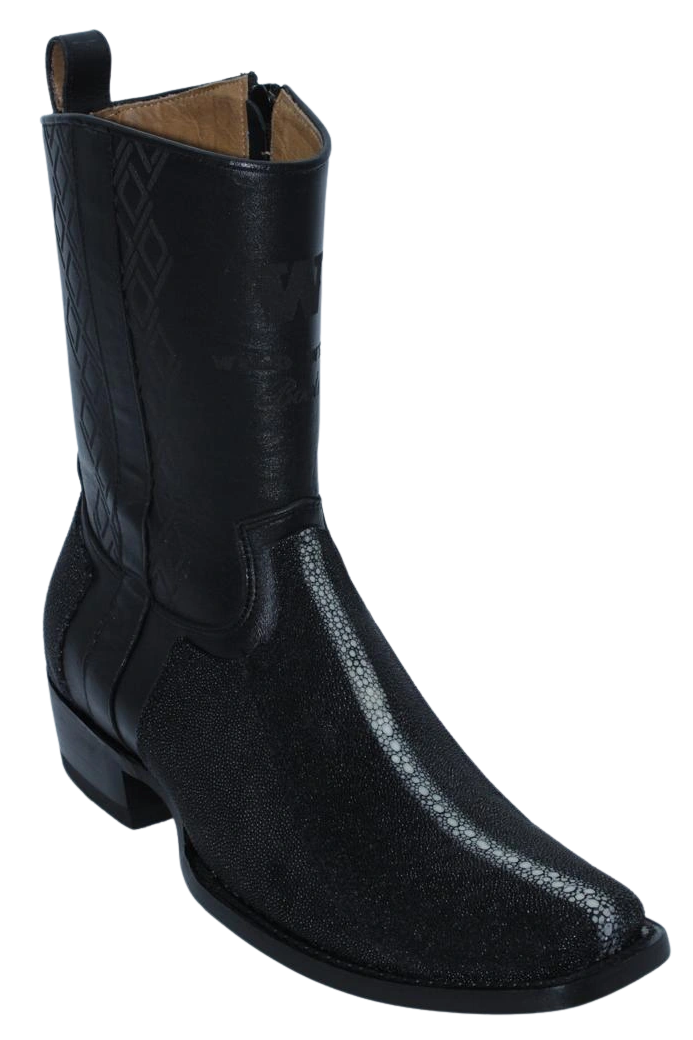 Wild West Men's Stingray Skin Snip Toe Dubai Short Boot - Black Rowstone - Side View