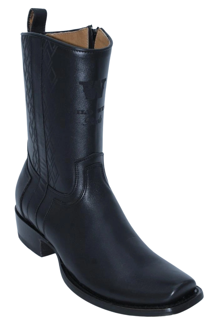 Wild West Men's Genuine Porto Leather Snip Toe Dubai Short Boot - Black - Side View