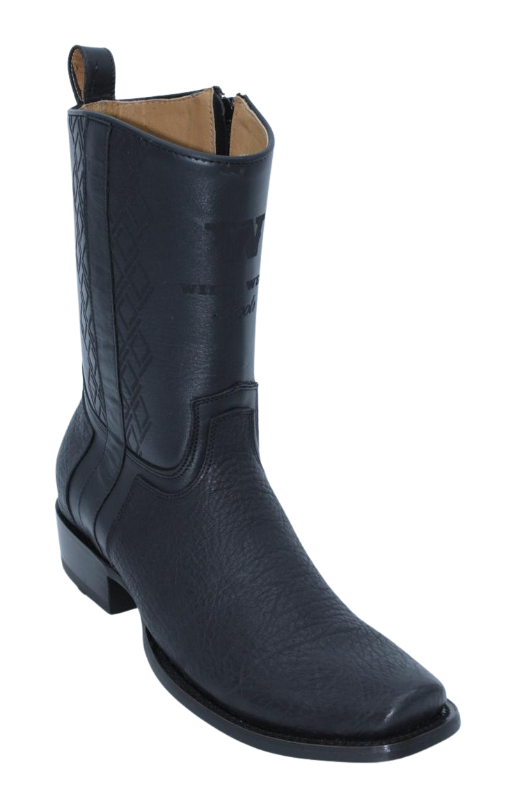 Wild West Men's Bull Shoulder Leather Snip Toe Dubai Short Boot - Black - Side View
