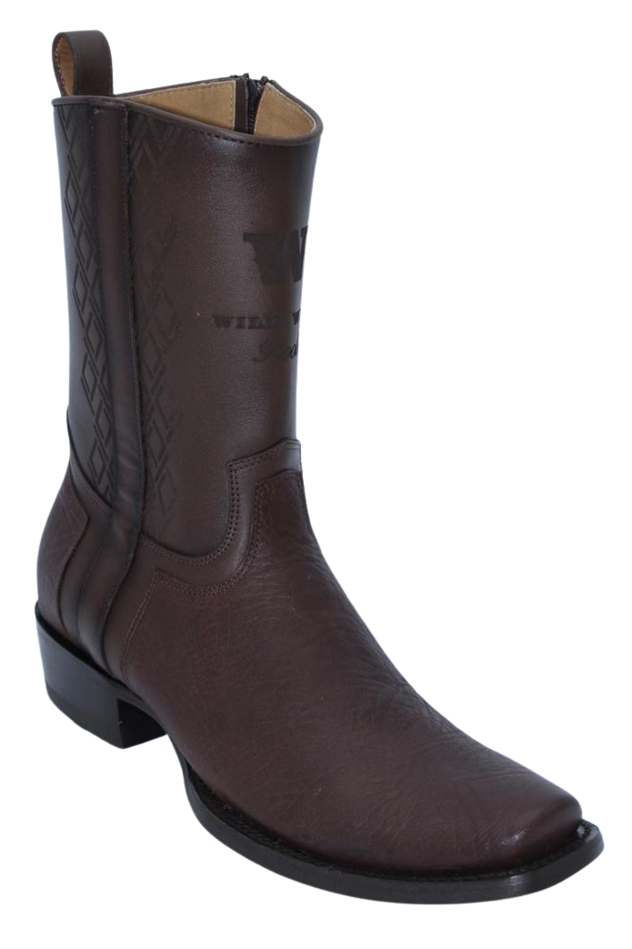 Botas Cortas Dubai de Piel de Cuello de Toro Original Punta Recortada Wild West Boots - Cafe - Side View