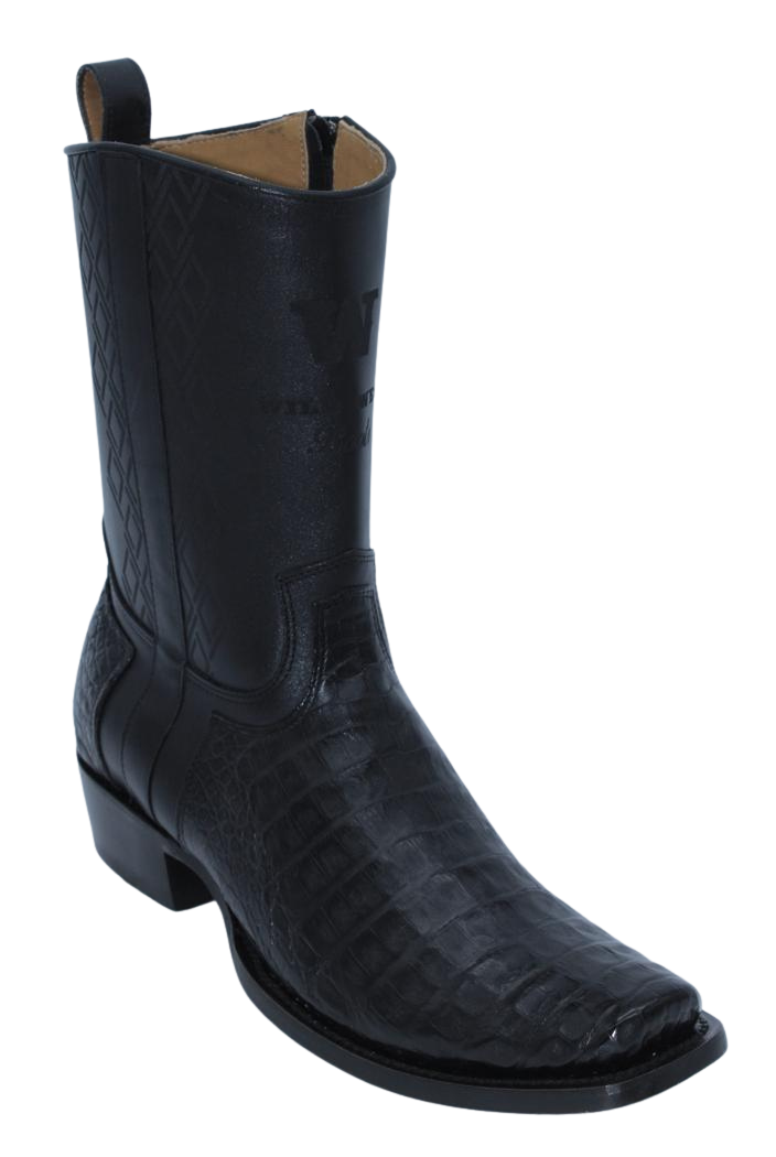 Wild West Men's Caiman Belly Skin Snip Toe Dubai Short Boot - Black - Side View