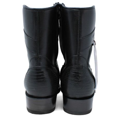 Western Men's Genuine Teju Lizard European Square Toe Short Boots in Black Color - Wild West Boots - Pair Back View