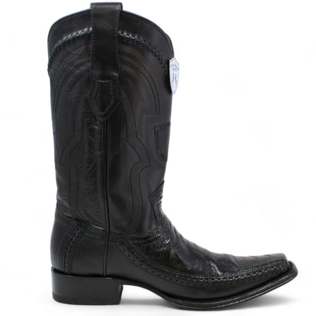 Western Genuine Ostrich Leg European Toe Boots Black Color - Wild West Boots - Right Side View 