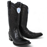 Western Genuine Ostrich Leg European Toe Boots Black Color - Wild West Boots - Pair Side View 
