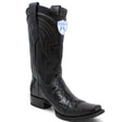 Western Genuine Ostrich Leg European Toe Boots Black Color - Wild West Boots - Side View 